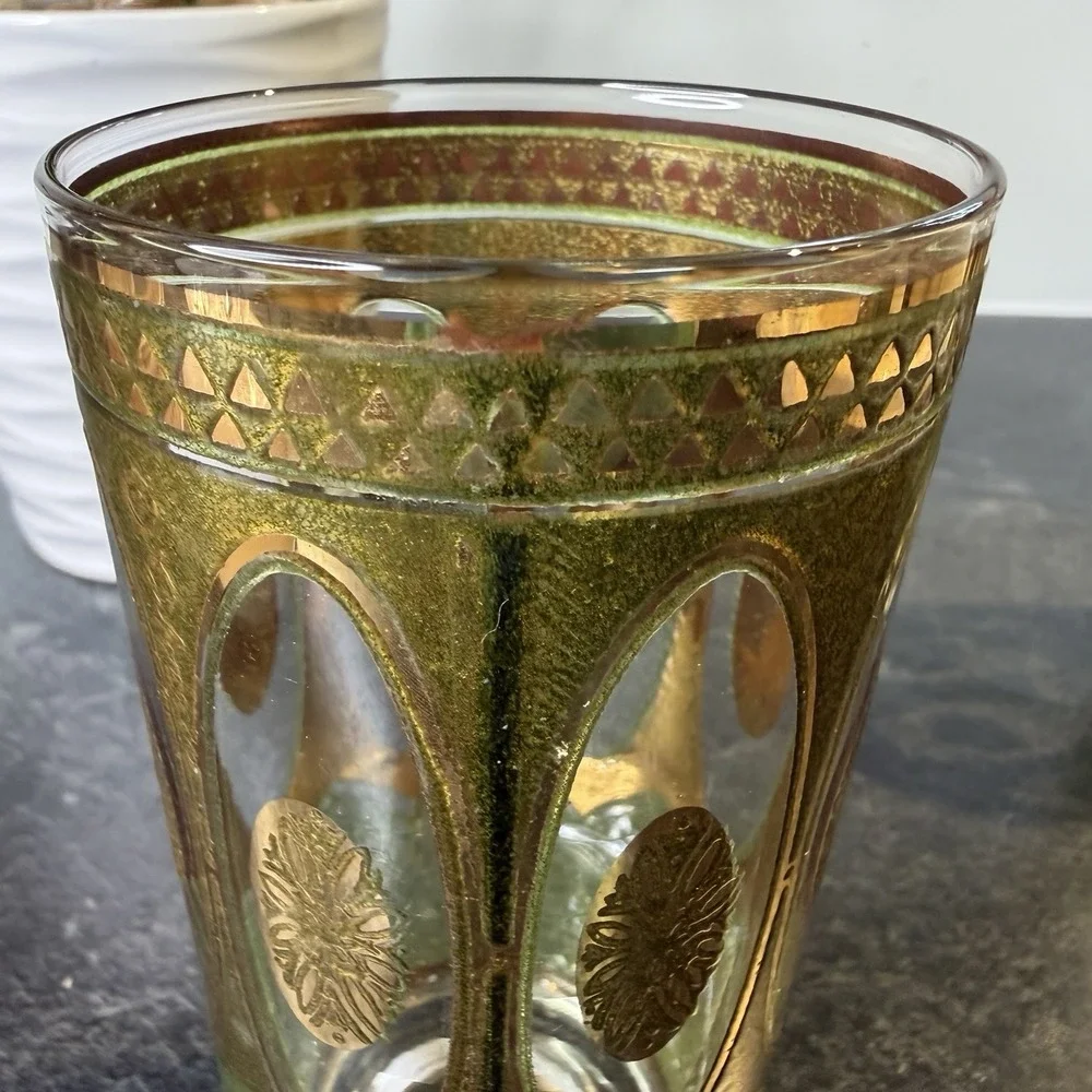 Culver Green Regency MCM Gold Glass High Ball Drinking Glasses Set Of 2 EUC